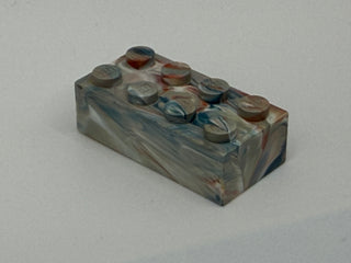 Light Gray w/ Red, White & Blue Marbled, 1970's Grangemouth Test 2x4 LEGO® Brick Part LEGO®