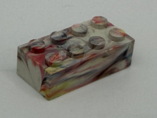 White, Red, Blue, Yellow & Black Marbled, 1970's Grangemouth Test 2x4 LEGO® Brick Part LEGO®