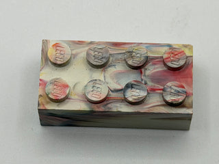 White, Red, Blue, Yellow & Black Marbled, 1970's Grangemouth Test 2x4 LEGO® Brick Part LEGO®