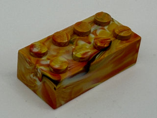 Red, Yellow, White & Black Marbled, 1970's Grangemouth Test 2x4 LEGO® Brick Part LEGO®