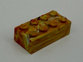 Red, Yellow, White & Black Marbled, 1970's Grangemouth Test 2x4 LEGO® Brick Part LEGO®