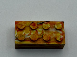 Red, Yellow, White & Black Marbled, 1970's Grangemouth Test 2x4 LEGO® Brick Part LEGO®