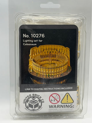 Colosseum 10276 lighting kit in clear plastic clamshell packaging with illuminated coliseum illustration and digital instruct