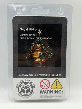Lighting kit package No. 41843 for Family Christmas Tree Decoration LEGO set, showing illuminated tree display on black packa