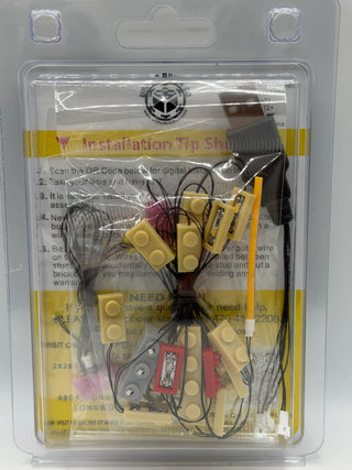 Custom lighting kit with cream-colored LED blocks, wired control module, and power adapter in clear blister packaging.