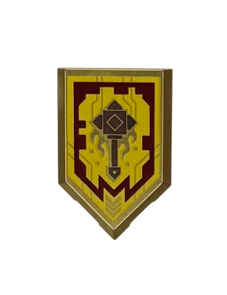 Tile, Modified 2 x 3 Pentagonal with Nexo Power Shield Pattern - Merlok Power Mace, Part# 22385pb155 Part LEGO®