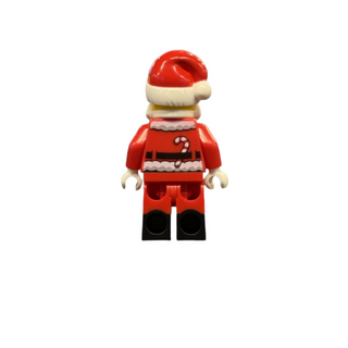 Santa - Fur Lined Jacket with Candy Cane on Back, Red Legs with Black Boots, Santa Hat hol246 Minifigure LEGO®