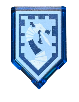 Tile, Modified 2 x 3 Pentagonal with Nexo Power Shield Pattern - Iron Dragon, Part# 22385pb063