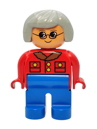 Duplo Figure Female - Red Jacket with Light Gray Hair, 4555pb015 Minifigure LEGO®   