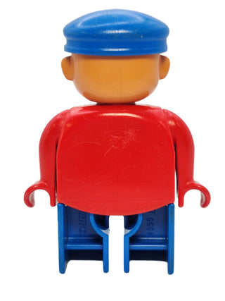 Duplo Figure Male - Red Top with Blue Overalls and Turned Up Nose, 4555pb027 Minifigure LEGO®   