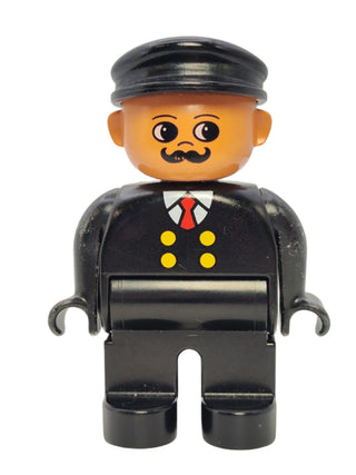 Duplo Figure Train Engineer - Black Top with 4 Yellow Buttons and Red Tie, 4555pb075 Minifigure LEGO®   