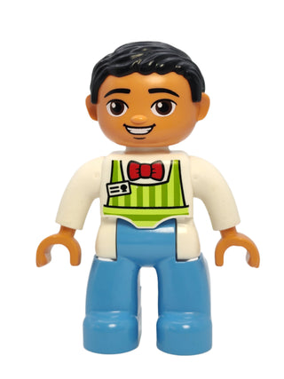 Duplo Figure Male - Lime Striped Apron with Red Bow Tie, 47394pb182 Minifigure LEGO®   