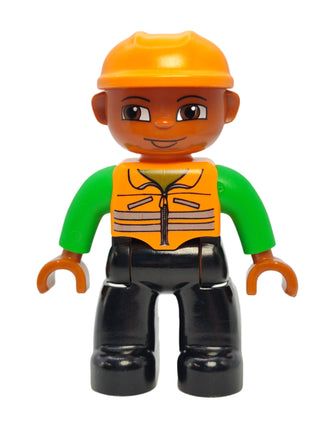 Duplo Figure Male - Orange Vest with Green Arms, 47394pb002 Minifigure LEGO®   