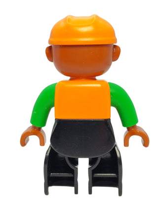 Duplo Figure Male - Orange Vest with Green Arms, 47394pb002 Minifigure LEGO®   