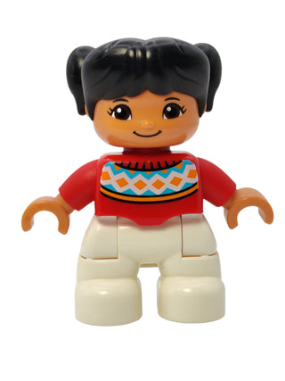 Duplo Figure Girl - Red Fair Isle Sweater with Orange Diamonds, 47205pb052 Minifigure LEGO®   