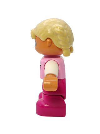 Duplo Figure Girl - Bright Pink Top with Flowers and Braids, 47205pb028 Minifigure LEGO®   