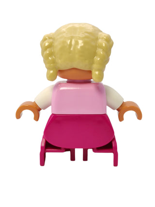 Duplo Figure Girl - Bright Pink Top with Flowers and Braids, 47205pb028 Minifigure LEGO®   