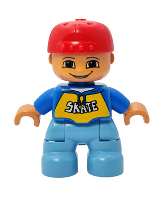 Duplo Figure Child - Blue Top with 'SKATE' Pattern, 47205pb024 Minifigure LEGO®   