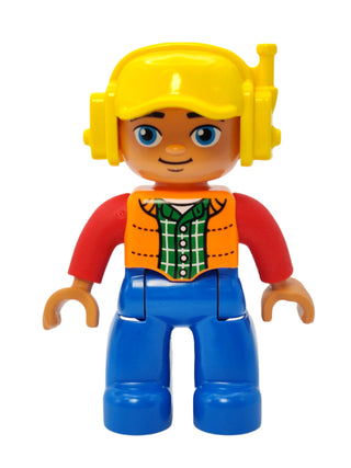 Duplo Figure Male - Orange Vest and Yellow Cap with Headset, 47394pb231a Minifigure LEGO®   