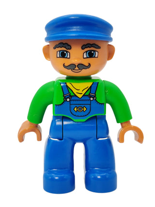 Duplo Figure Train Engineer - Green Top with Yellow Scarf and Curly Moustache, 47394pb048 Minifigure LEGO®   