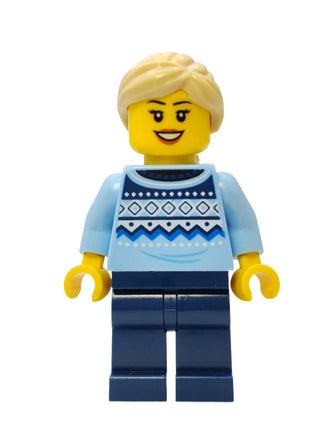 Winter Market Stall Vendor - Bright Light Blue Knit Fair Isle Sweater, hol331 Minifigure LEGO®   