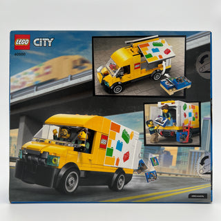LEGO City set 60500 box showing yellow and white van with colorful design, two minifigures, and accessories included.