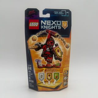 LEGO Nexo Knights Beast Master set 70334 packaging showing red armored minifigure with shield and weapon accessories.