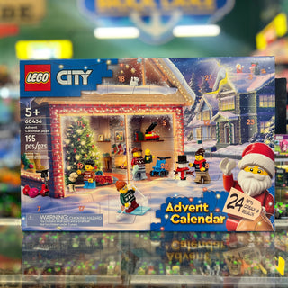 LEGO City Advent Calendar 2024 box featuring numbered doors, minifigures, and holiday-themed building set with 105 pieces.