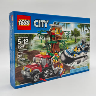 LEGO City set 60071 box showing hovercraft, truck, treehouse, and minifigures on blue packaging.