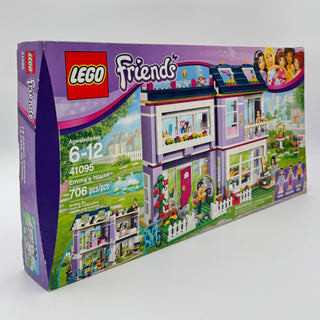 LEGO Friends set 41095 showing purple and white multi-story house with figures, accessories, and 706 piece count on packaging