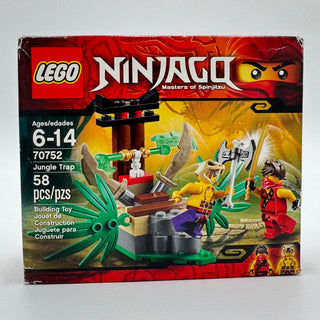 LEGO Ninjago Jungle Trap set 70752 with 58 pieces, featuring minifigures and jungle-themed building elements.