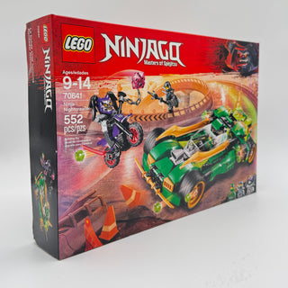 LEGO NINJAGO set 70641 box showing purple ninja motorcycle and green race car with minifigures.