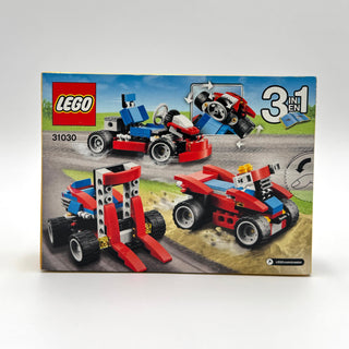 LEGO Creator set 31030 box showing red and blue go-kart vehicles with 3-in-1 building options.