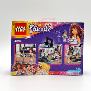 LEGO Friends set 41103 box showing recording studio with minifigures, equipment, and accessories.