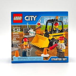 LEGO City Demolition Starter Set 60072 box showing yellow bulldozer, three minifigures, and construction site scene.