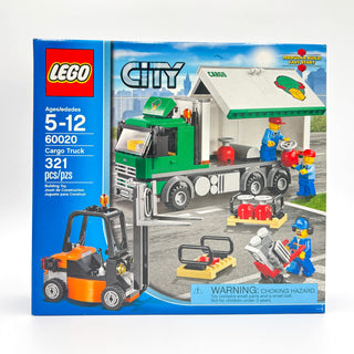 LEGO City Cargo Truck set 60020 box showing green truck, forklift, building, and minifigures.