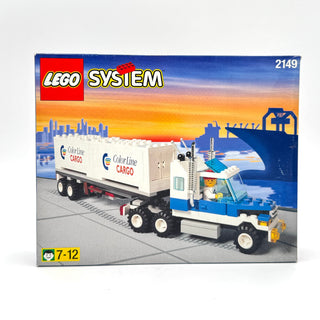 LEGO System set 2149 box showing blue and white container truck with ColorLine Cargo trailer and minifigure.
