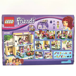 LEGO Friends Heartlake Food Market set box showing purple and yellow grocery store building with minifigures and accessories.