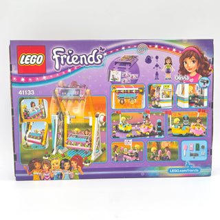 LEGO Friends set 41133 box showing amusement park bumper cars playset with minifigures and colorful ride structures.