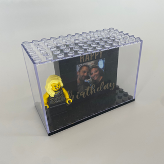 Personalized LEGO® Photo Block in Display Case with Custom Minifigure