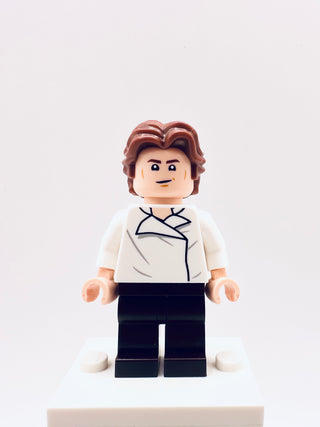 Han Solo - White Shirt with Wrinkles on Front and Back, Dark Brown Legs, Wavy Hair, sw1371 Minifigure LEGO®   