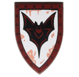 Shield Triangular Long with Black Bat and Copper Splotches on Silver Background, Dark Red Edge Pattern, 18836pb04 Part LEGO®