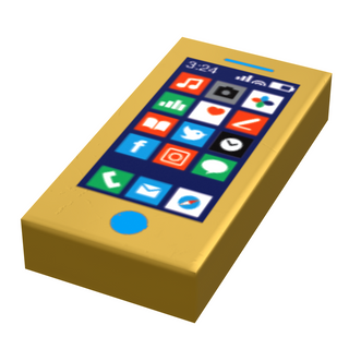 Mobile Phone - B3 Customs Printed 1x2 Tile made using LEGO parts Custom Parts B3 Customs Gold (Metallic)