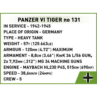 PANZER VI Tiger I No. 131 Tank: WWII COBI Set #3123 Building Kit Cobi Toys