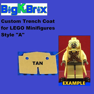 Trench Coat Sytle "A" for Lego Minifigures Custom, Accessory BigKidBrix Tan  