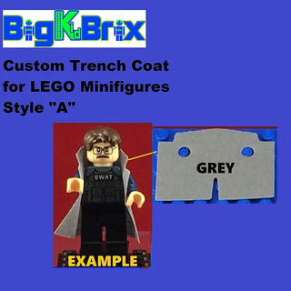 Trench Coat Sytle "A" for Lego Minifigures Custom, Accessory BigKidBrix Grey  