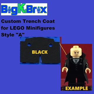 Trench Coat Sytle "A" for Lego Minifigures Custom, Accessory BigKidBrix Black  