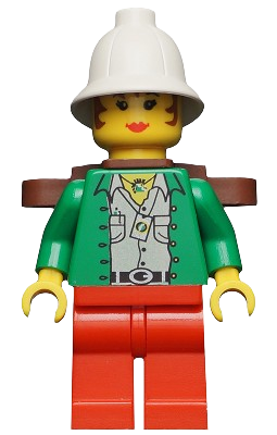 Pippin Reed / Miss Gail Storm - Green Open Shirt, Red Legs, White Pith Helmet, Brown Backpack, adv044 - LEGO® Adventurers Minifigure