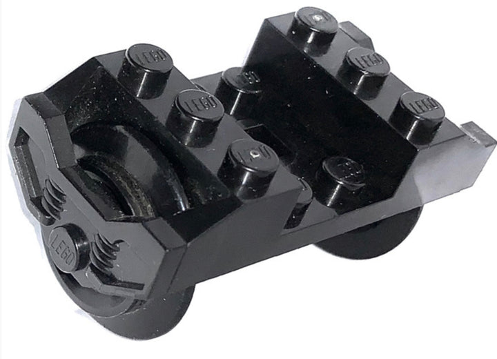 Train Wheel RC, Holder with 2 Black Train Wheels and Chrome Silver Metal Axle Part# 2878
