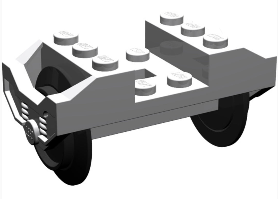 Train Wheel RC, Holder with 2 Black Train Wheels and Chrome Silver Metal Axle Part# 2878